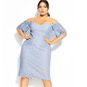 City Chic Periwinkle Lace Drop Sleeve Midi Dress Size 18